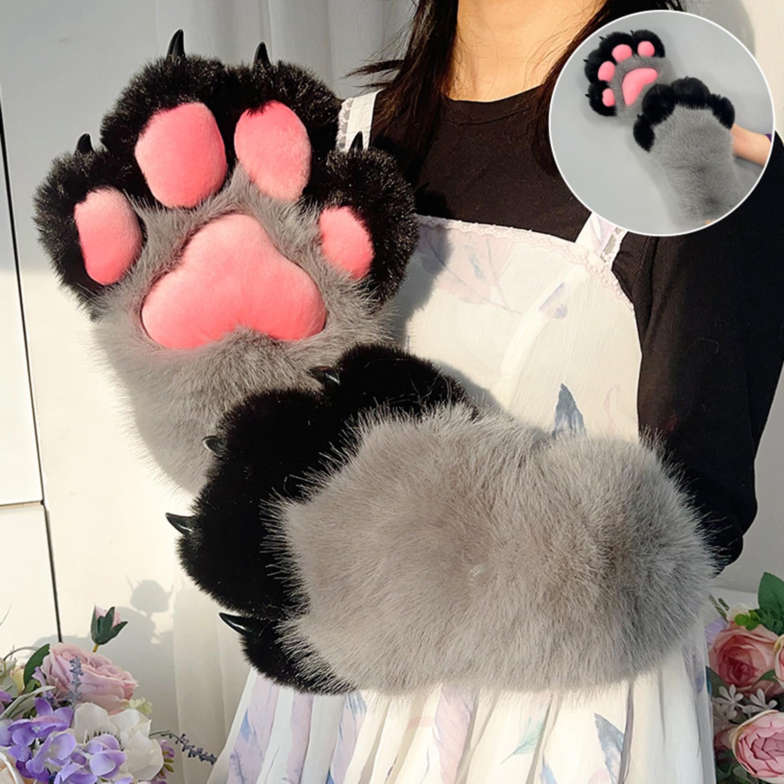 Gants en fourrure de pattes de chats, gants de Costume de Cosplay pour femmes et filles, confort, peluche douce, vêtements à main, Anime, pattes de chats chauds