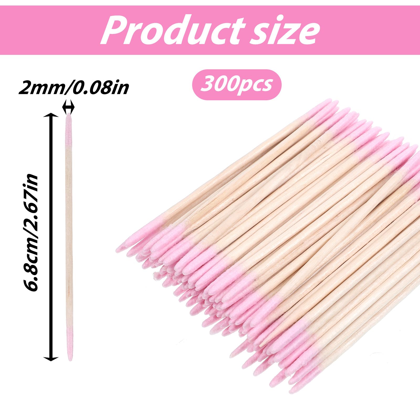 300 tamponi di cotone a punta di precisione, bastoncini per rimuovere lo smalto per unghie, applicatori per microblading, con manico in legno, tamponi di cotone a punta per rimuovere lo smalto per