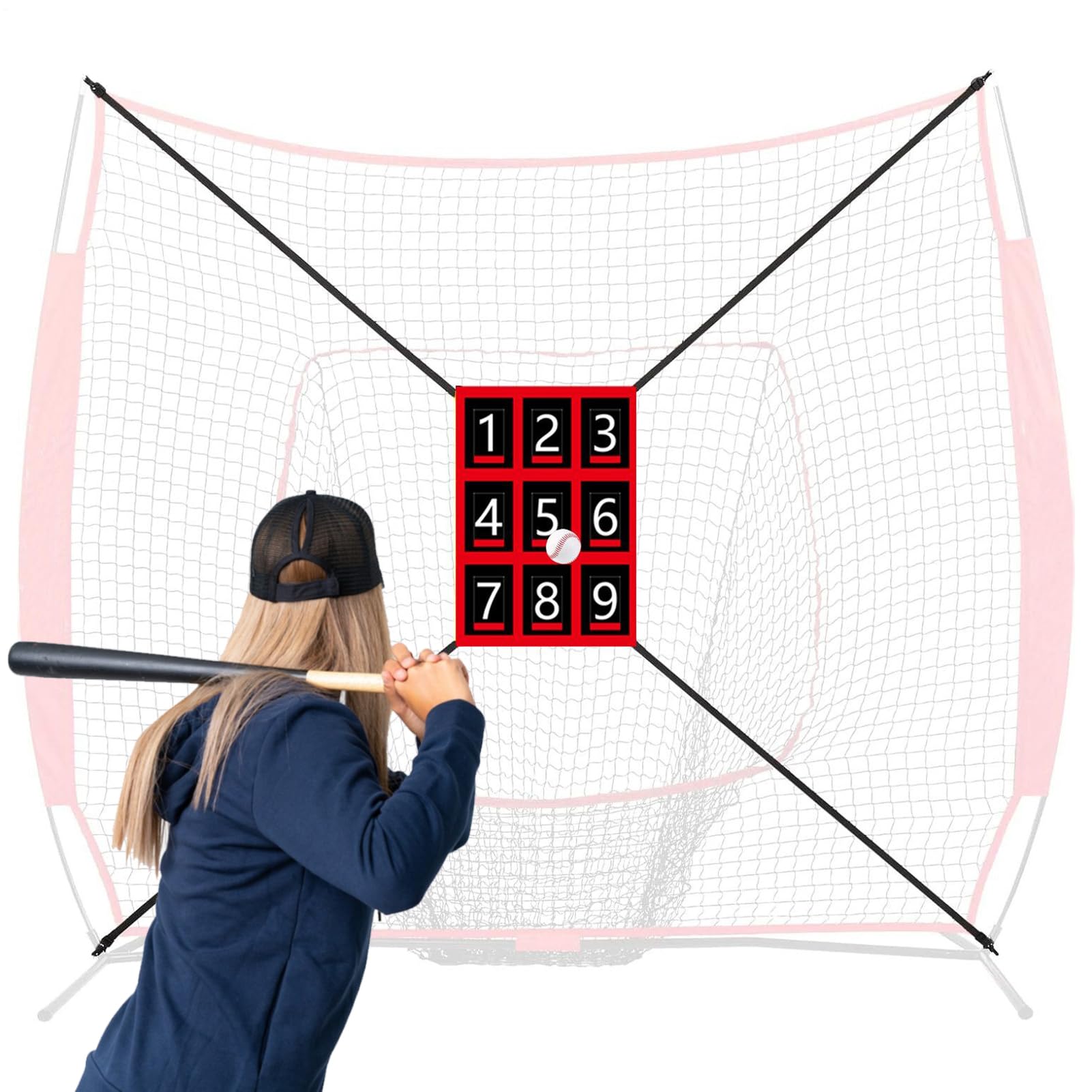 Filet de pitch de baseball avec 9 balles réglables pour exercice de softball