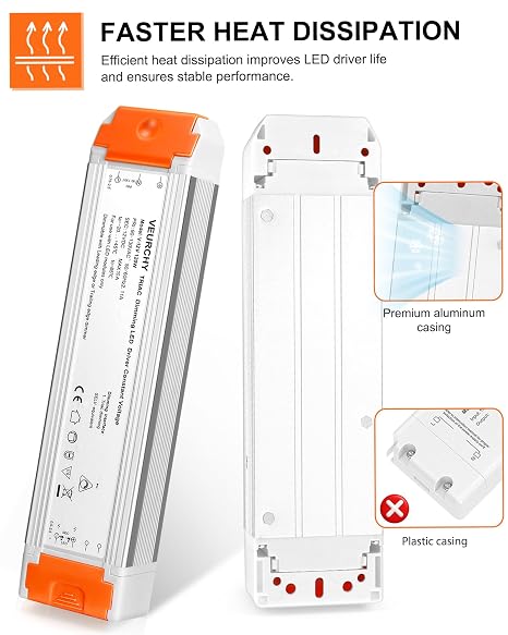 120W 12v Dimmable LED Driver, Triac LED Dimmable Transformer Compatible with Lutron & Leviton Dimmer Switches AC 110V to DC 12V 120 Watt, 12 Volt Power Supply for LEDs Strip Lights 2 Pack