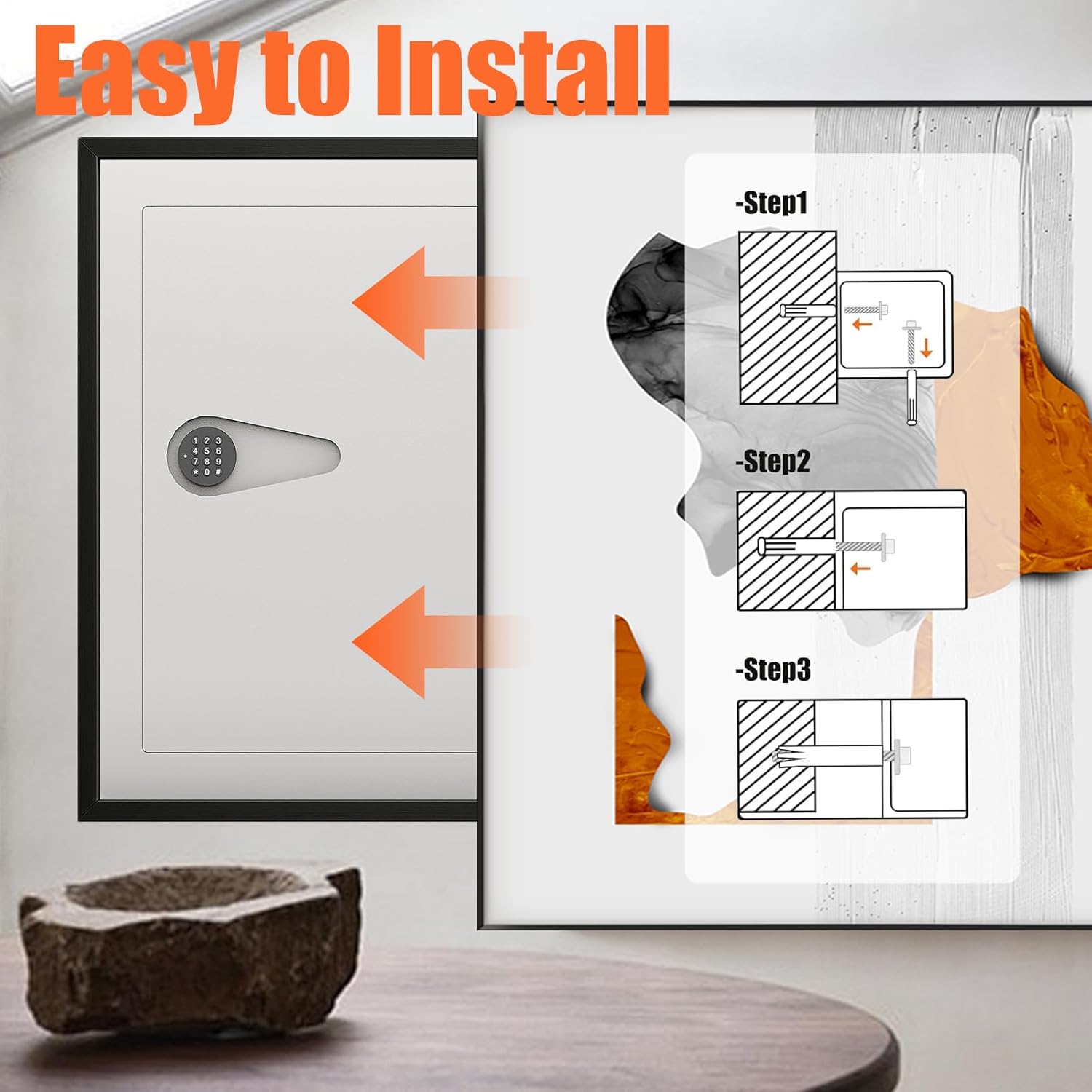 TOPKEY Quick Access Hidden Wall Safe with Removable Shelf & Hooks, In-Wall Safe Between Studs with Keypad & USB Key Access for Handguns, Cash, Documents, Passports and Valuables (White)