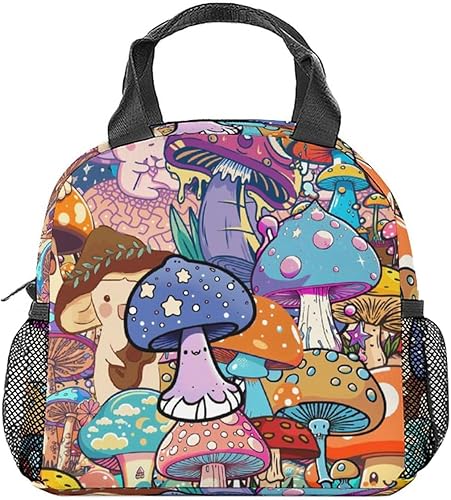 Lonchera con diseño de hongos para mujer, pequeñas bolsas de almuerzo aisladas, bonita lonchera reutilizable para hombres, bolsas de almuerzo