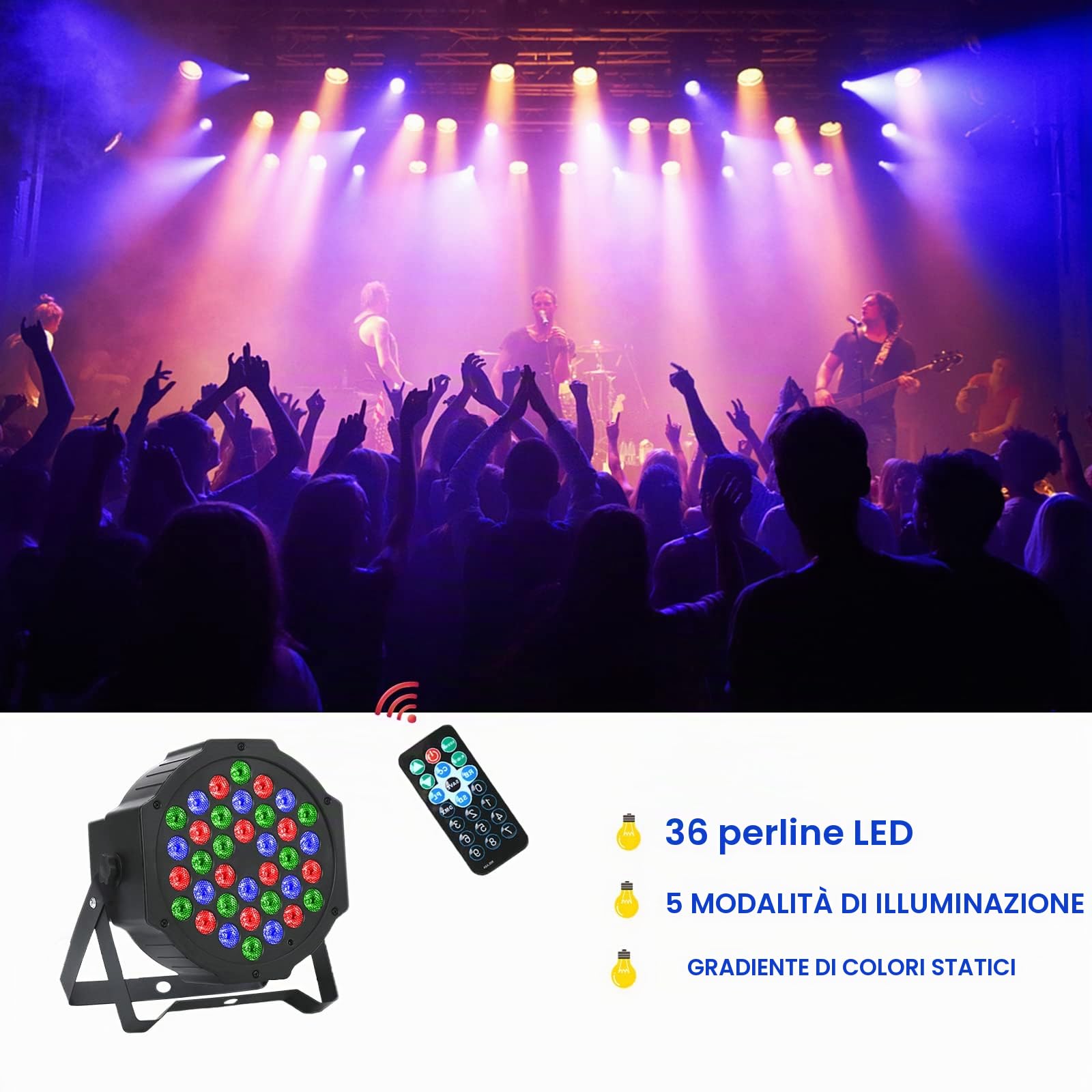 4 Pcs Par LED - 36 RGB LED Faretto Luce da palcoscenico Luci Discoteca Stage Lights Luce da Palco Festa con Suono Attivato e Telecomando per DJ party Bar Musica Spettacoli Matrimonio Natale