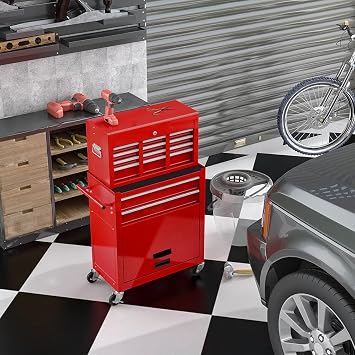 KAFELE Red Large Capacity Rolling Tool Box, Including 8 Drawers, with Lock/Hook/Push Handle