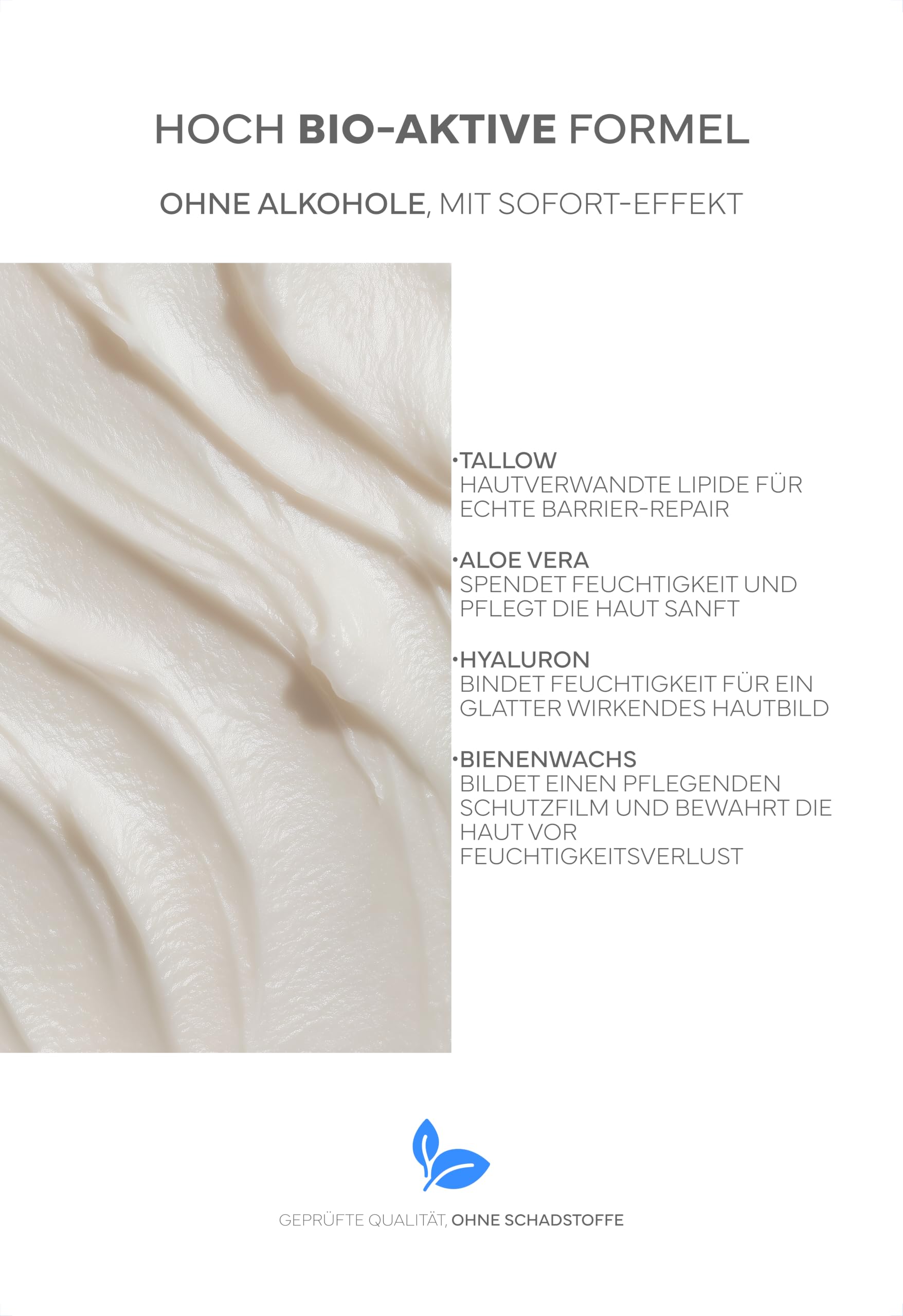 Nachtcreme, Gesichtscreme & Handcreme: Tallow Creme mit Hyaluronsäure (Hyaluronic Acid), Aloe Vera & Vitamin E; Feuchtigkeitscreme für trockene, raue & empfindliche Haut