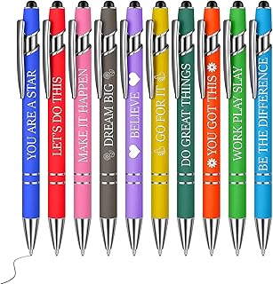 10PCS Funny Inspirational Pens, Motivational Quotes Ballpoint Pens Screen Touch Stylus Pen for Writing Metal Daily Gel Pen Set for Office Colleague Coworker Gift (Inspirational Pens)