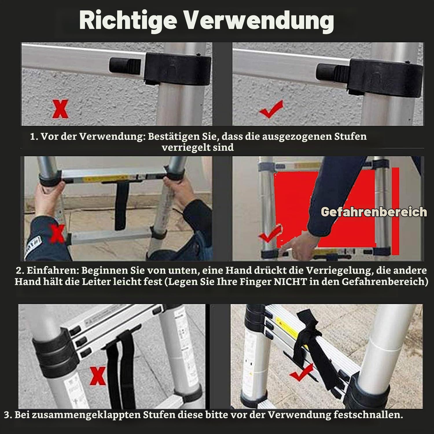 COOCHEER Teleskopleiter Aluminium 5M Klappleiter Ausziehbare Leiter Mehrzweckleiter 16 Stufe Stehleiter max. Traglast 150 kg, Silber