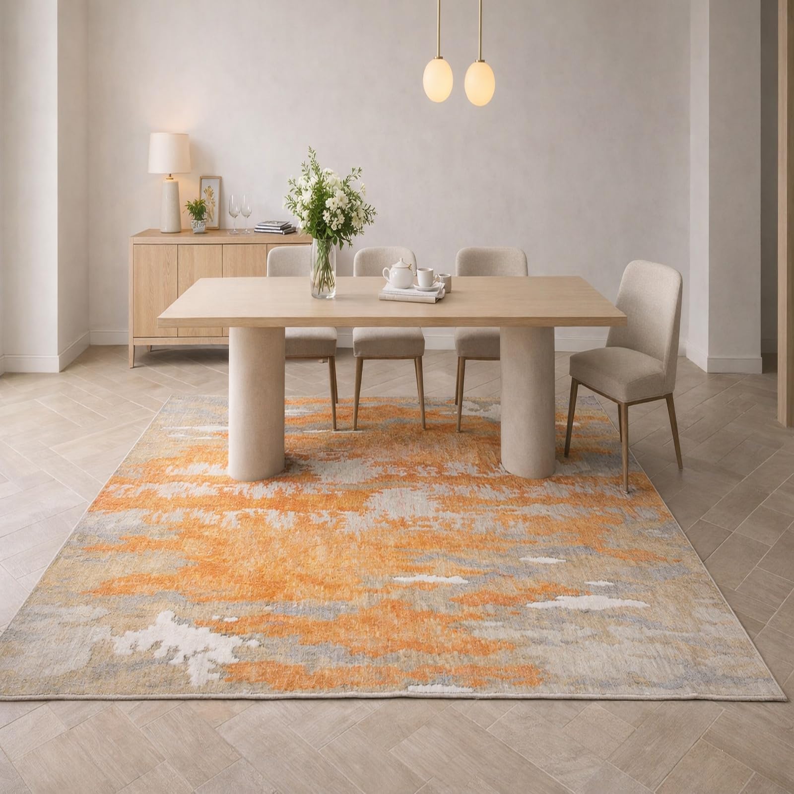 Tapis salon facile à nettoyer moderne orange brûlé et beige grande taille 200x280