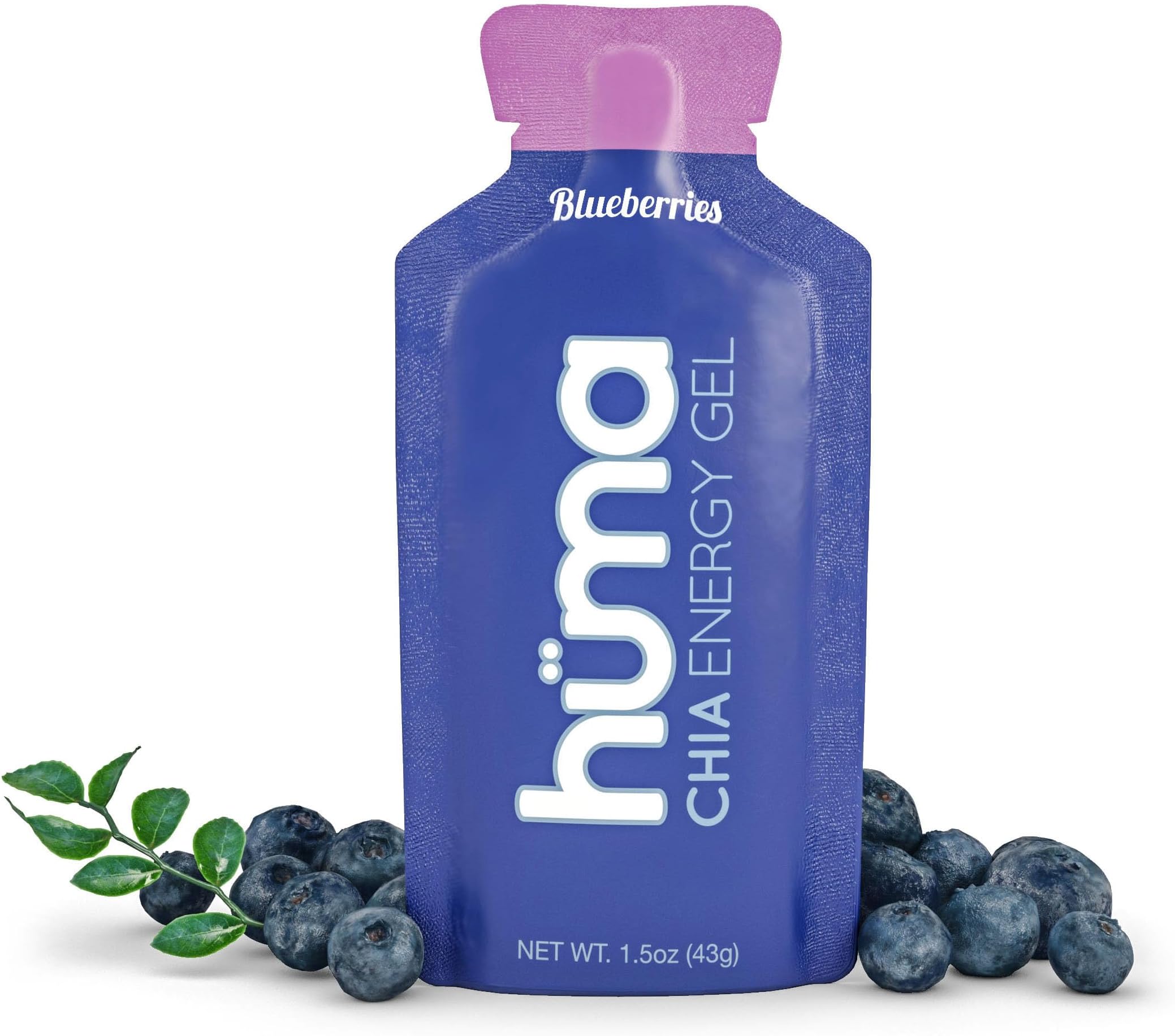 Huma chia Energy Gel - Blueberries - 24 count x 43g - 21gr Carbs, 105mg Sodium, 100% All Natural, Vegan, Gluten Free, Caffeine Free