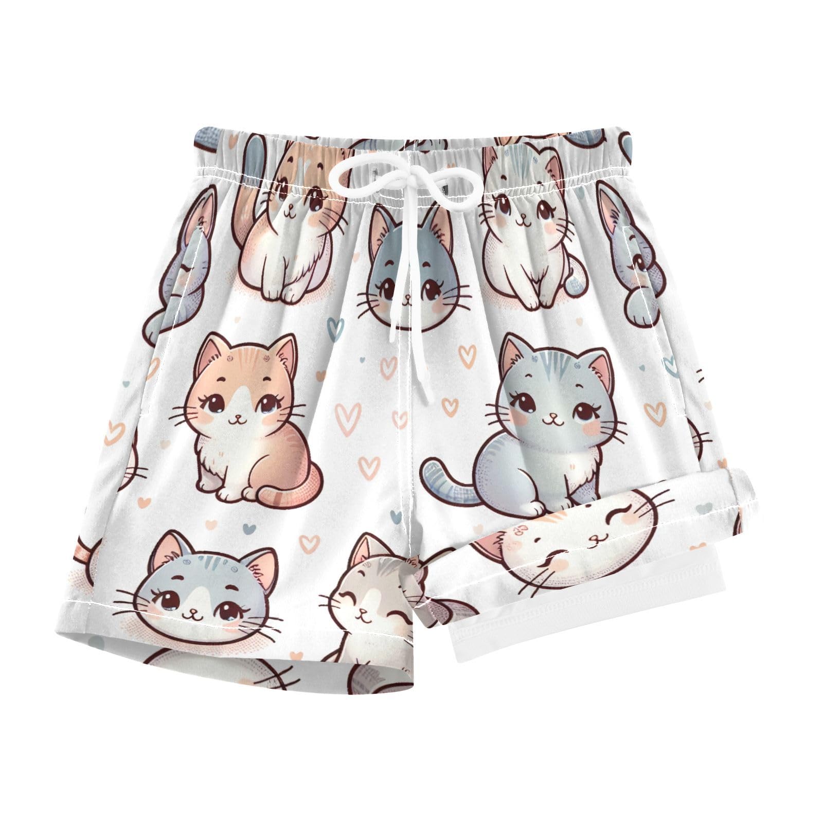 YANENDIE Boy Swim Trunks with Compression Liner Cute Cats Boys Swim Shorts Quick Dry Beach Shorts