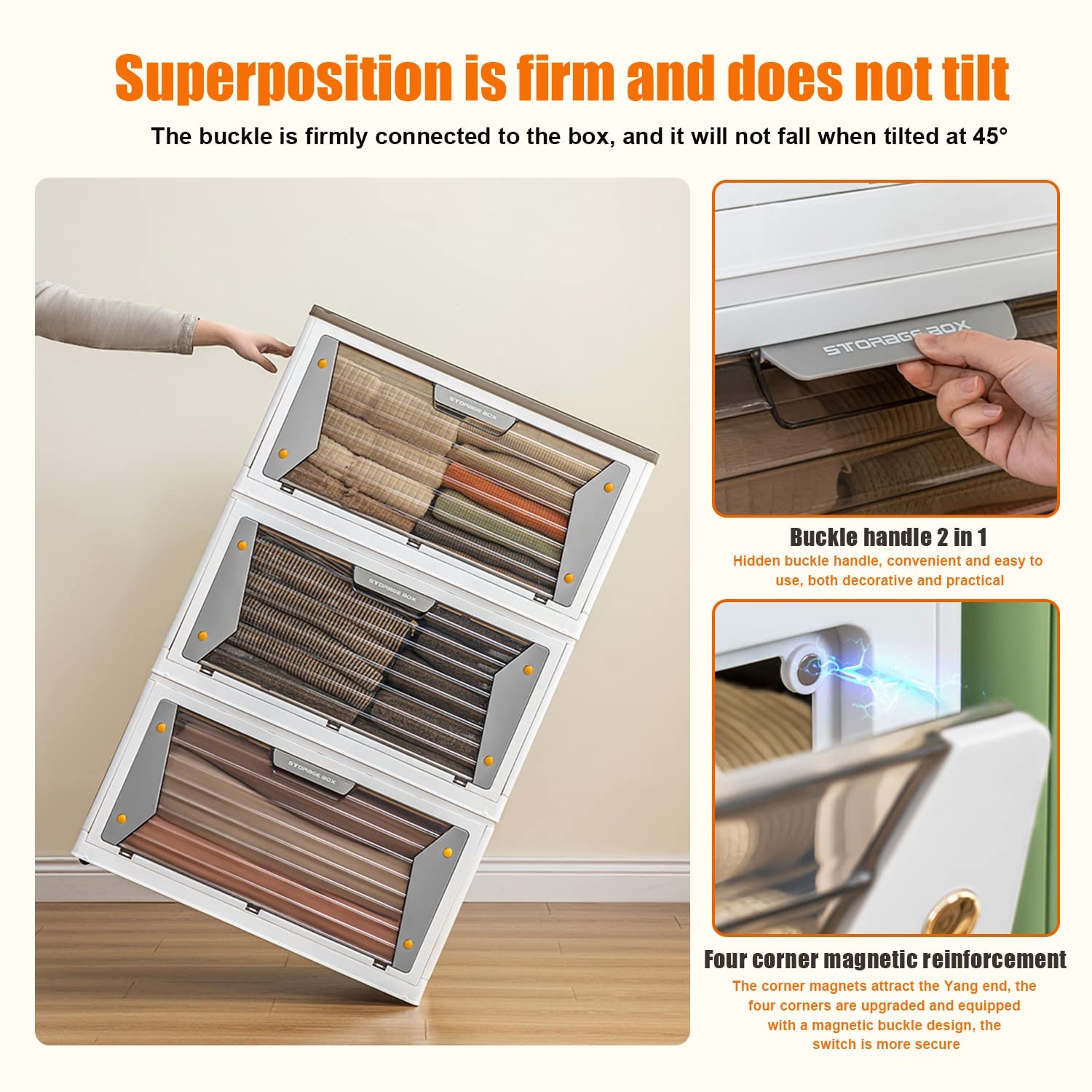 Set van 2, 52 x 36 x 16 cm, dunne opvouwbare opslagcontainers met zacht ritsdeksel, stofdicht en wasbare organizerbakken voor planken met verschillende afmetingen, kast, kledingkast, zwart/grijs