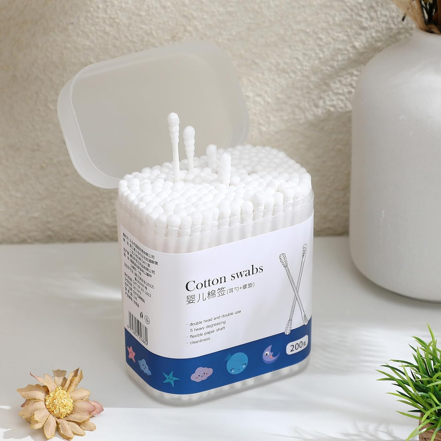 Safety Swabs for Baby Cotton Bud Small 2-headed Ear Cleaning Swabs Baby Cotton Pack of 200