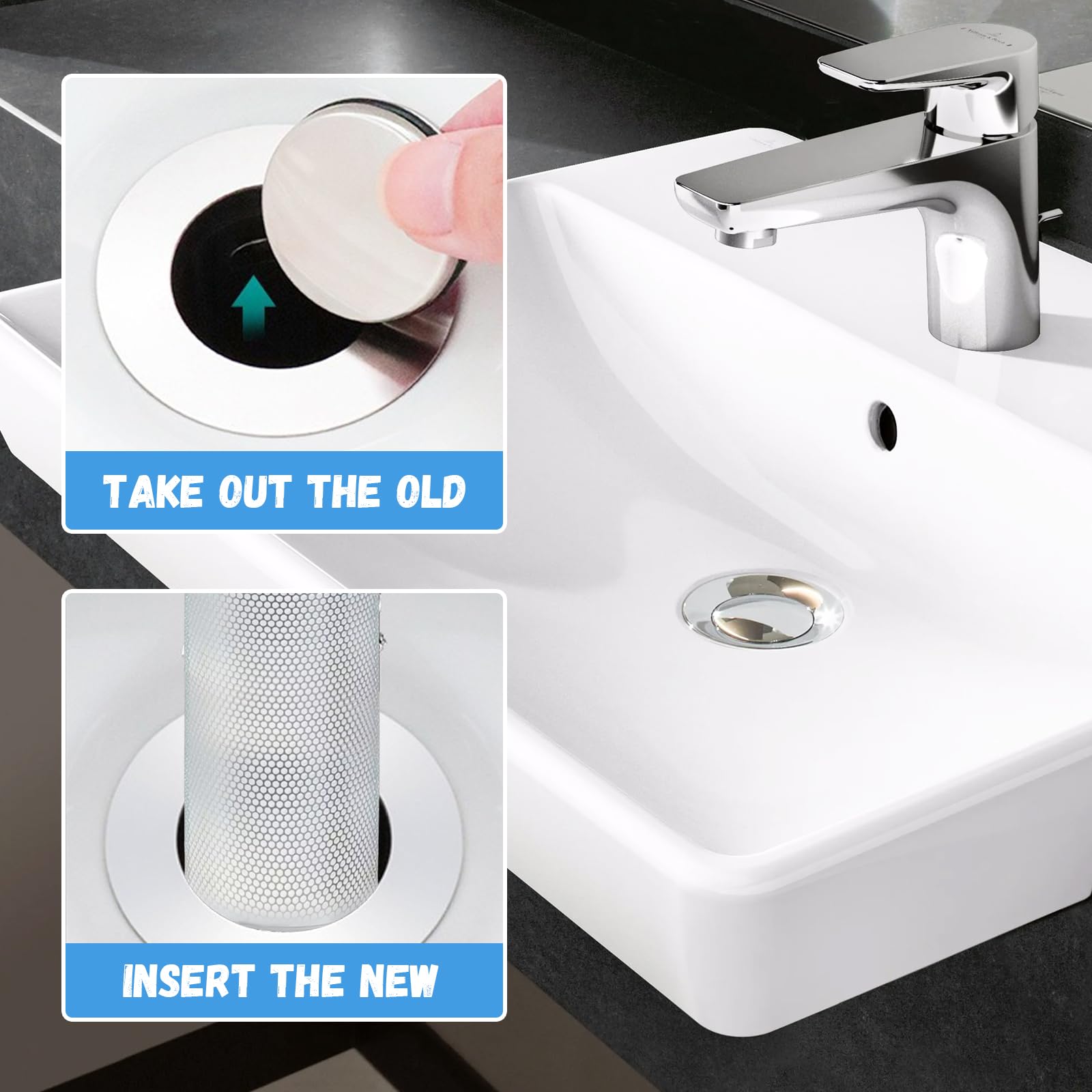 Tappo Scarico Lavandino Universale | Con Filtro Anti-Odori, Per Fori 34-40mm - Foto 11