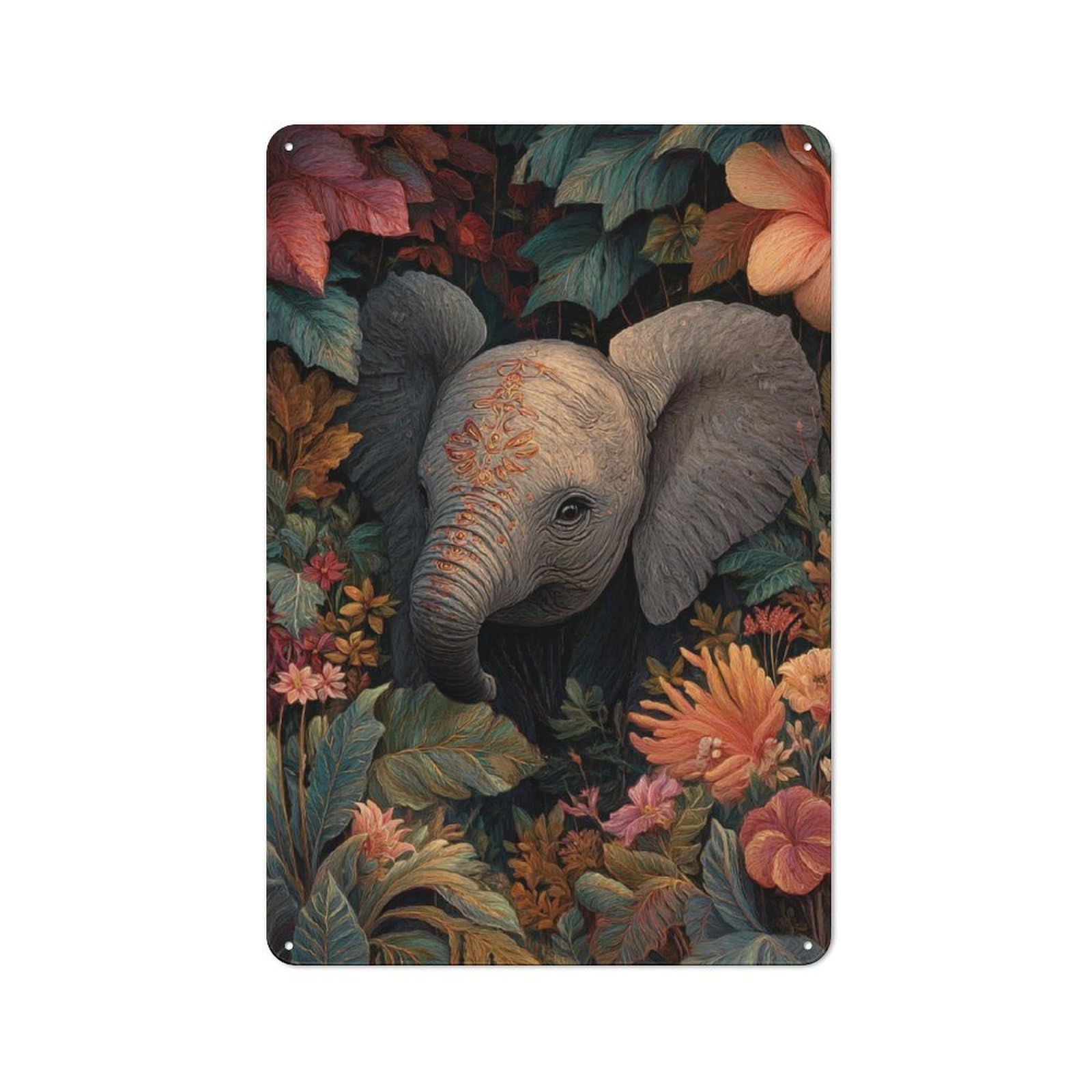 Junmoney Elephant In Bloom Printed Metal Sign 30X20cm For Man Cave Or Games Room, Suited To Games Room Collectors