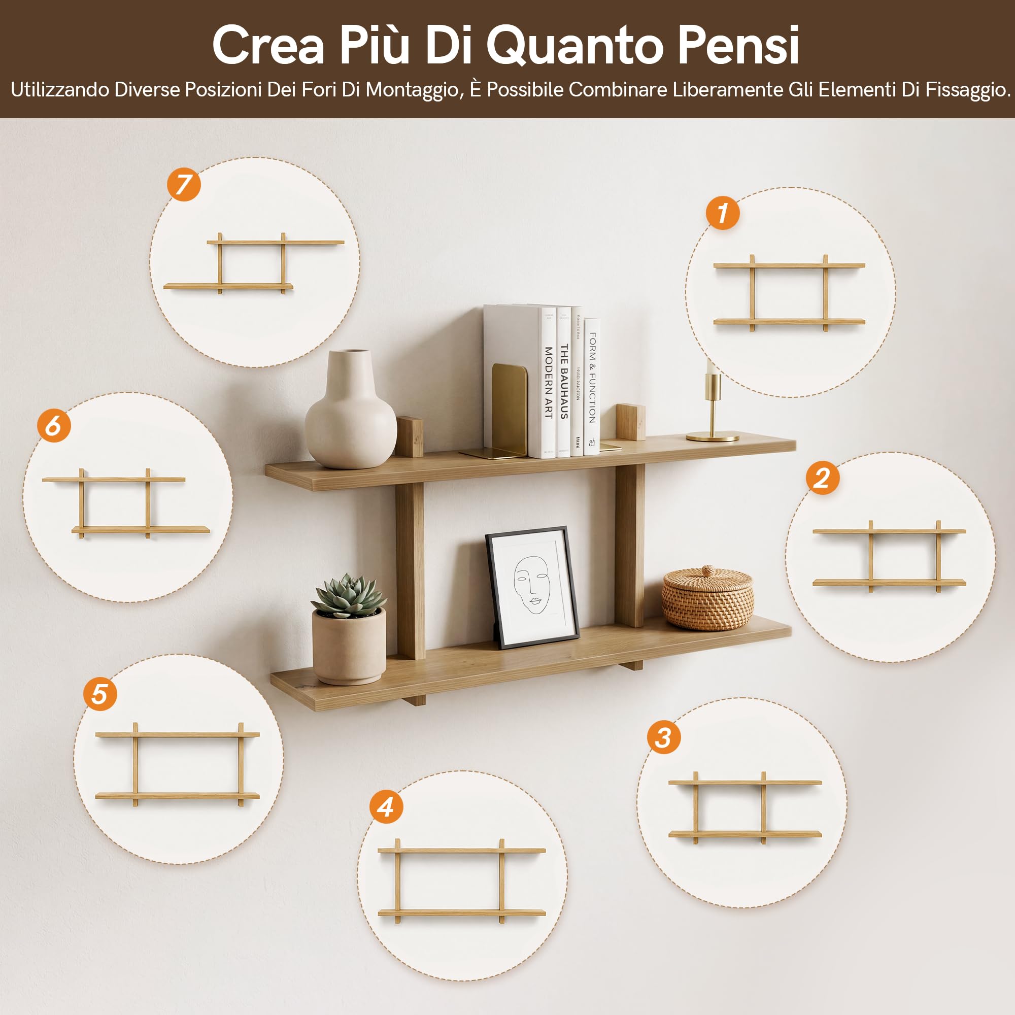 Afuly Mensola da Muro Regolabile a 2 Livelli Rovere Bianco Sospese, 80 cm