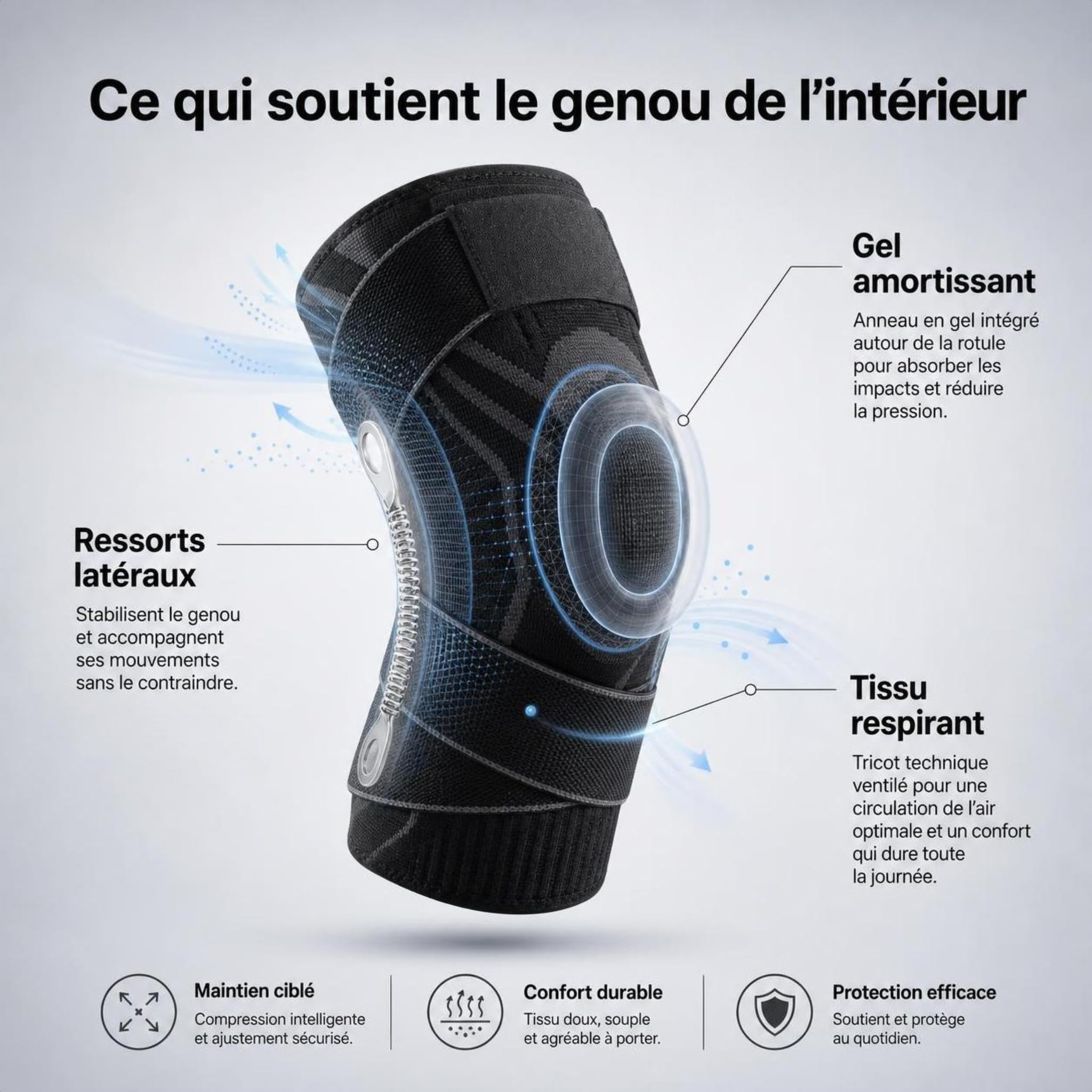 genouillère de Chantier avec Compression 360 Degrés, Coussin Gel, Ressorts de Soutien et Matière Respirante pour Carreleur, Jardinage et Positions Agenouillées (L,Noir,2 paires)