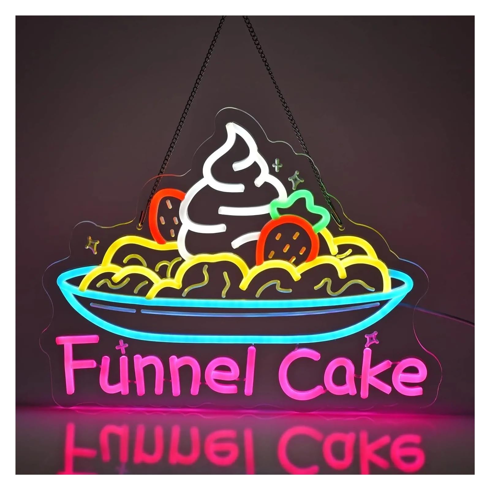 XENITE Hanging Art Neon Signs Funnel Cake Neon Sign USB LED Light for Ice Cream Shop Restaurant Bakery Café Celebration Bedroom Decorations 38X29.1cm