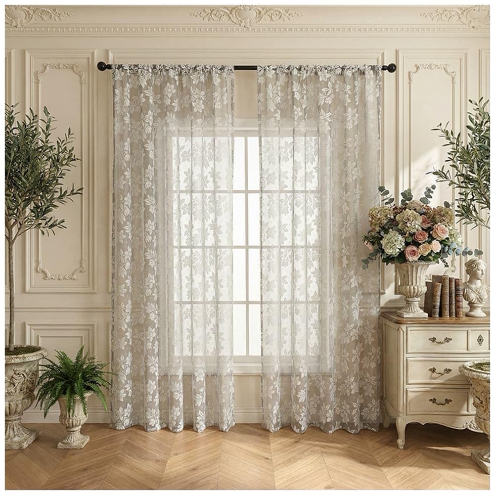 Voilage Gris 140x100cm en Lot de 2 | Rideaux Transparents à Passe-Tringle pour Salon et Chambre
