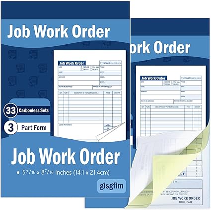 Amazon.com : gisgfim 2 Pads Job Work Order Book 3 Part Carbonless ...