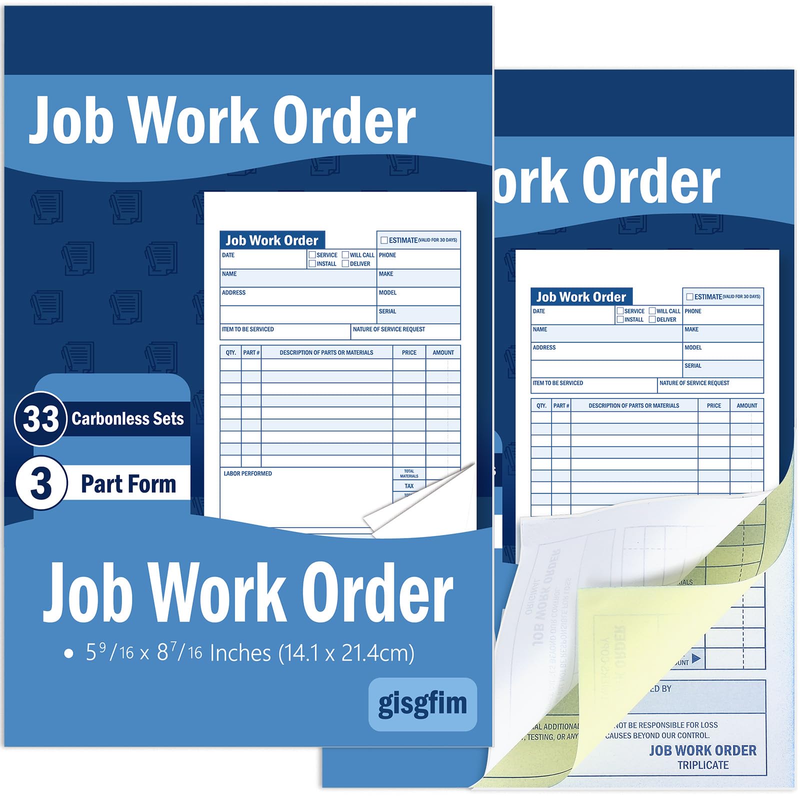 Amazon.com : gisgfim 2 Pads Job Work Order Book 3 Part Carbonless ...