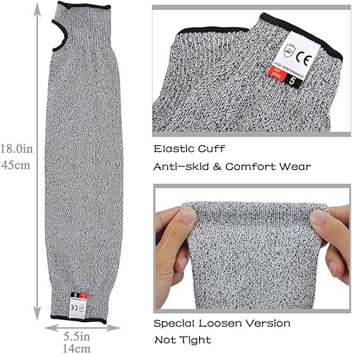 Miniatura 2 de Mangas de brazo resistentes a los cortes, protección de nivel 5, mangas protectoras de seguridad resistentes a cortes con orificio para el pulgar,