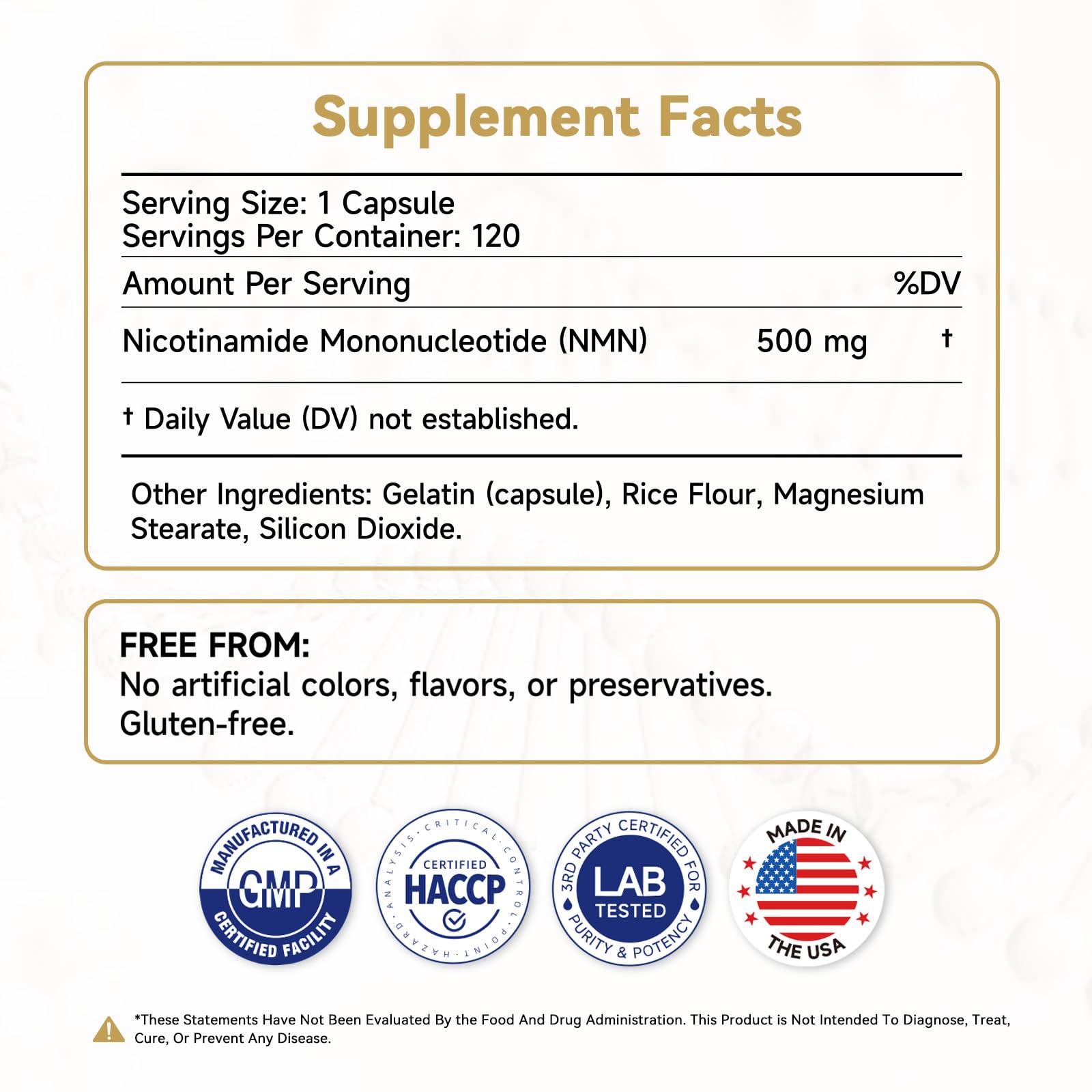 High Purity NMN 60000mg -Nicotinamide Mononucleotide Supplement for NAD+ Support - Cellular Energy&Vitality Boost - Made in USA -cGMP -120 Capsules 60-Days Supply — Amazon image 3