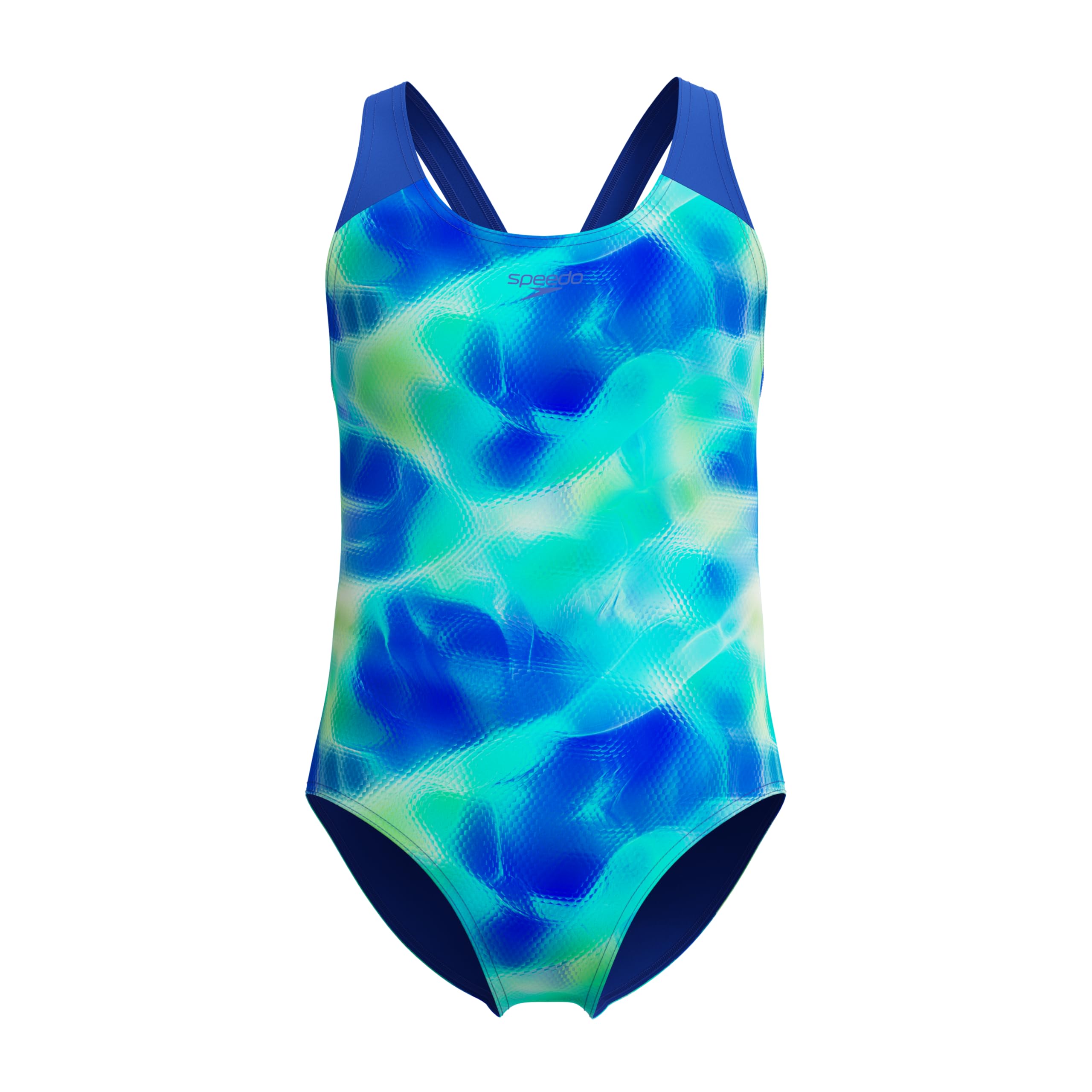 Speedo Girls Mayan Blue/Deep Sapphire Print Splashback Swimsuit Swimming Costume Size 15-16 Years
