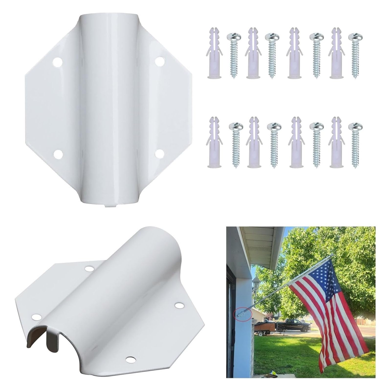 Photo 1 of 2 Pc Side Mount Flag Pole Holder, Flag Bracket with Screws for 1" Flagpoles