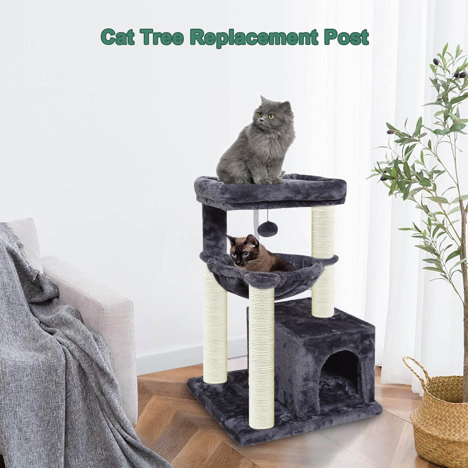 Lot de 2 poteaux de Rechange pour Arbre à Chat de 30 cm, en sisal Naturel avec vis M8, griffoir de Rechange pour Chat (30 cm)