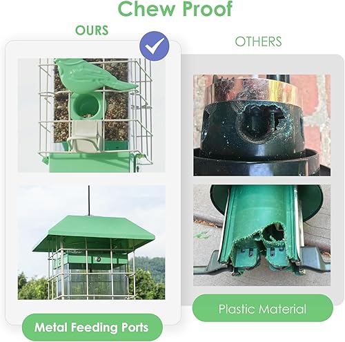 Miniatura 7 de Comedero para pájaros a prueba de ardillas comedero de metal para pájaros silvestres para colgar en el exterior con 4 perchas a prueba de ardillas