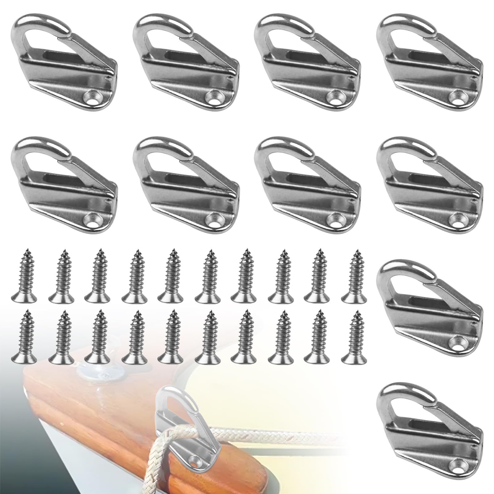 10PCS Planenhaken Anhänger, Planenbefestigung AnhäNger, Planenhaken Netzhaken Edelstahl Anhänger Haken mit 20 Schrauben, Metall Netzhaken Bootshaken für Plane & Anhängernetz Yachtzubehör