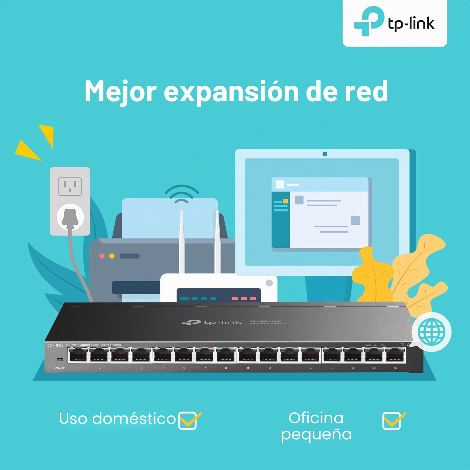 TP-Link TL-SG116E 8-Puerto Gigabit inteligente / Unmanaged PRO Switch (Plug&Play, Gigabit Puerto, Caso mental, VLAN, QoS)