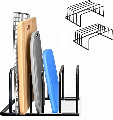 Vista 8 de Estante organizador de tabla de cortar de cocina, soporte de almacenamiento de 5 ranuras para tablas, utensilios para hornear, hojas de galletas