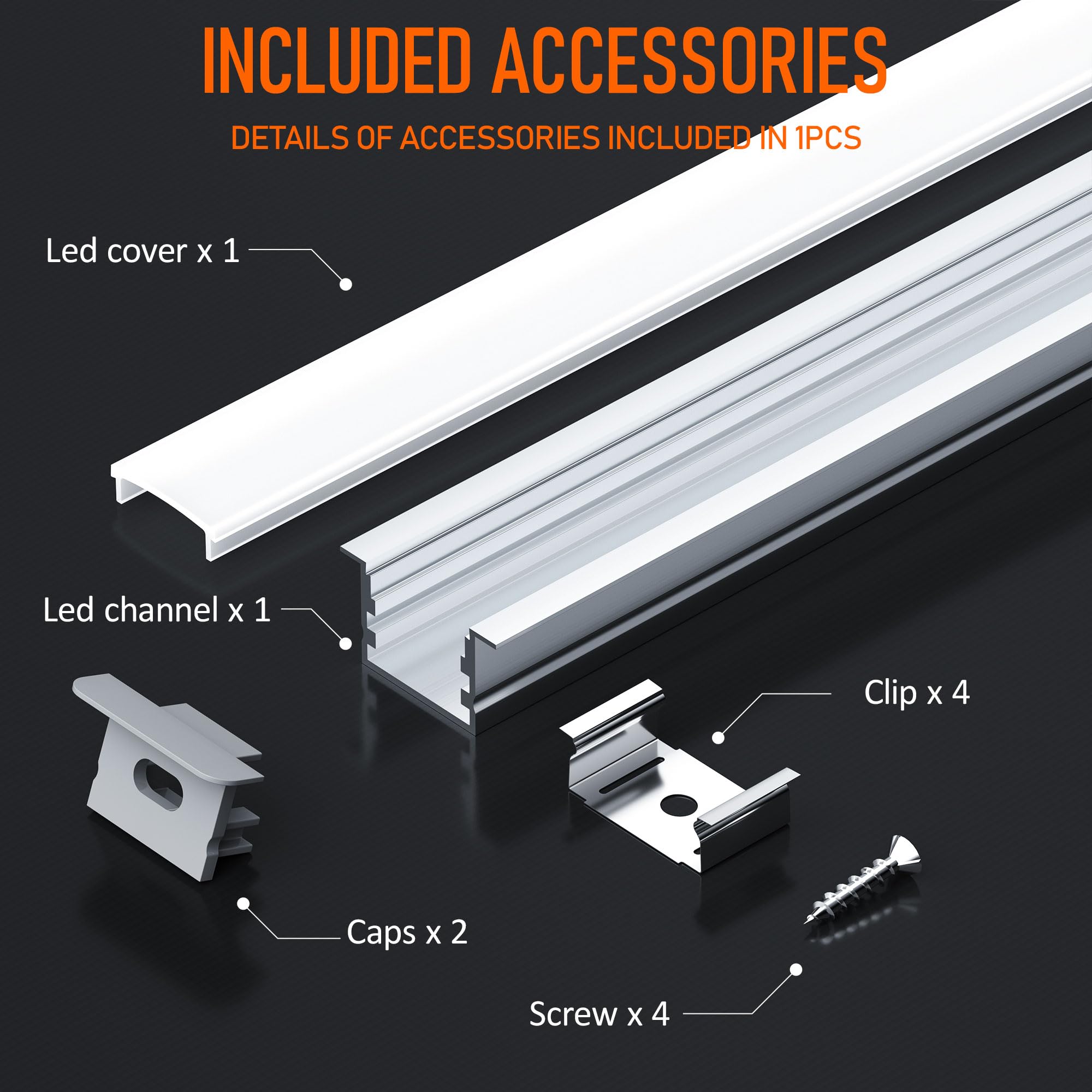 Profil LED 2m×15 aluminiowy w kształcie litery U z mleczno-białą osłoną, szyna aluminiowa do taśm LED, profil aluminiowy do pasków LED, kanał świetlny z dyfuzorem