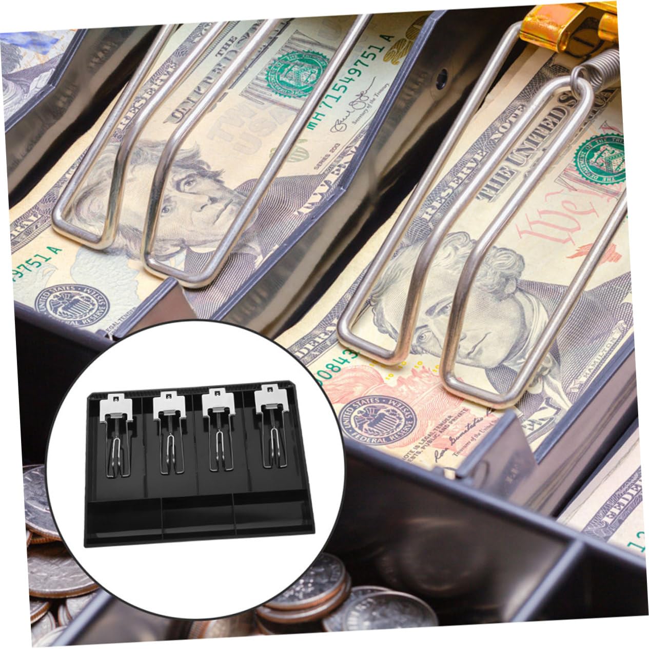 Housoutil 2pièces Caisse Monnaie Plateau pour Billets avec Clips Compartiments pour Billets Organiseur de Caisse pour Commerces et Supermarchés