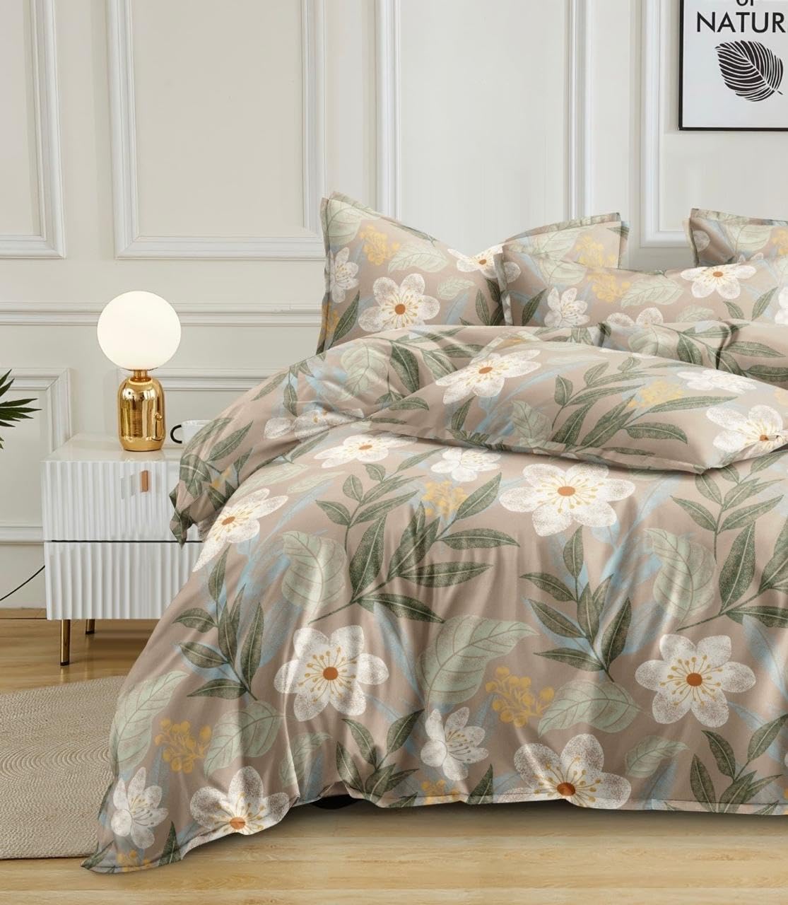 220 TC Luxurious Cotton Blend Duvet Cover Comforter Cover Quilt Cover Razai Dohar Blanket Covers for Single Bed with Zipper Closure (60x90 inches, Brown Floral)