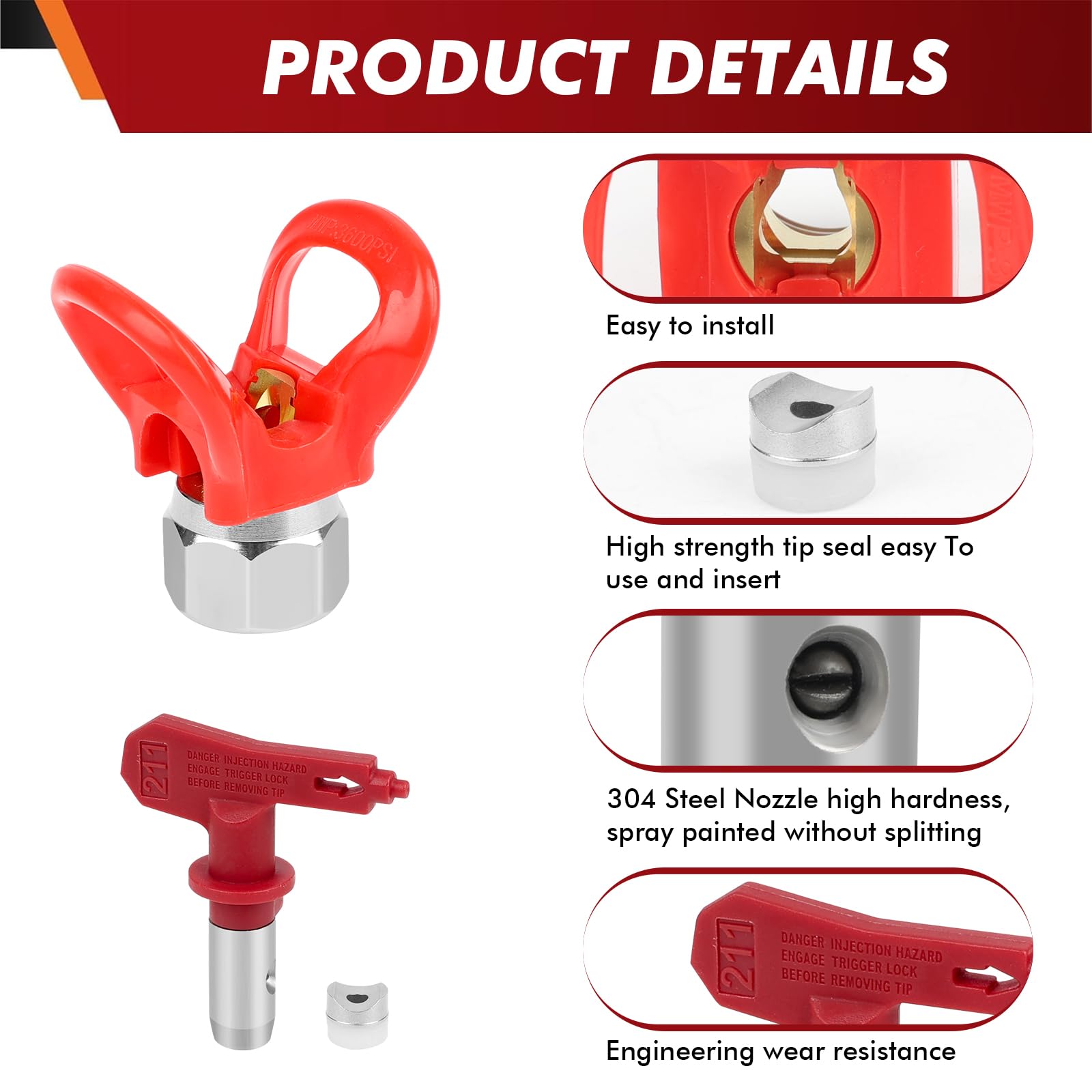 9 Stück Airless Spritzpistole Kit, Airless Spritzlackzubehör Set mit 5 reversiblen Airless Düsen, 2 * 30cm Luftloser Lackstrüber Verlängerungsbaget, 2-Düsenkopfschutz und 1-Schwenkgelenk
