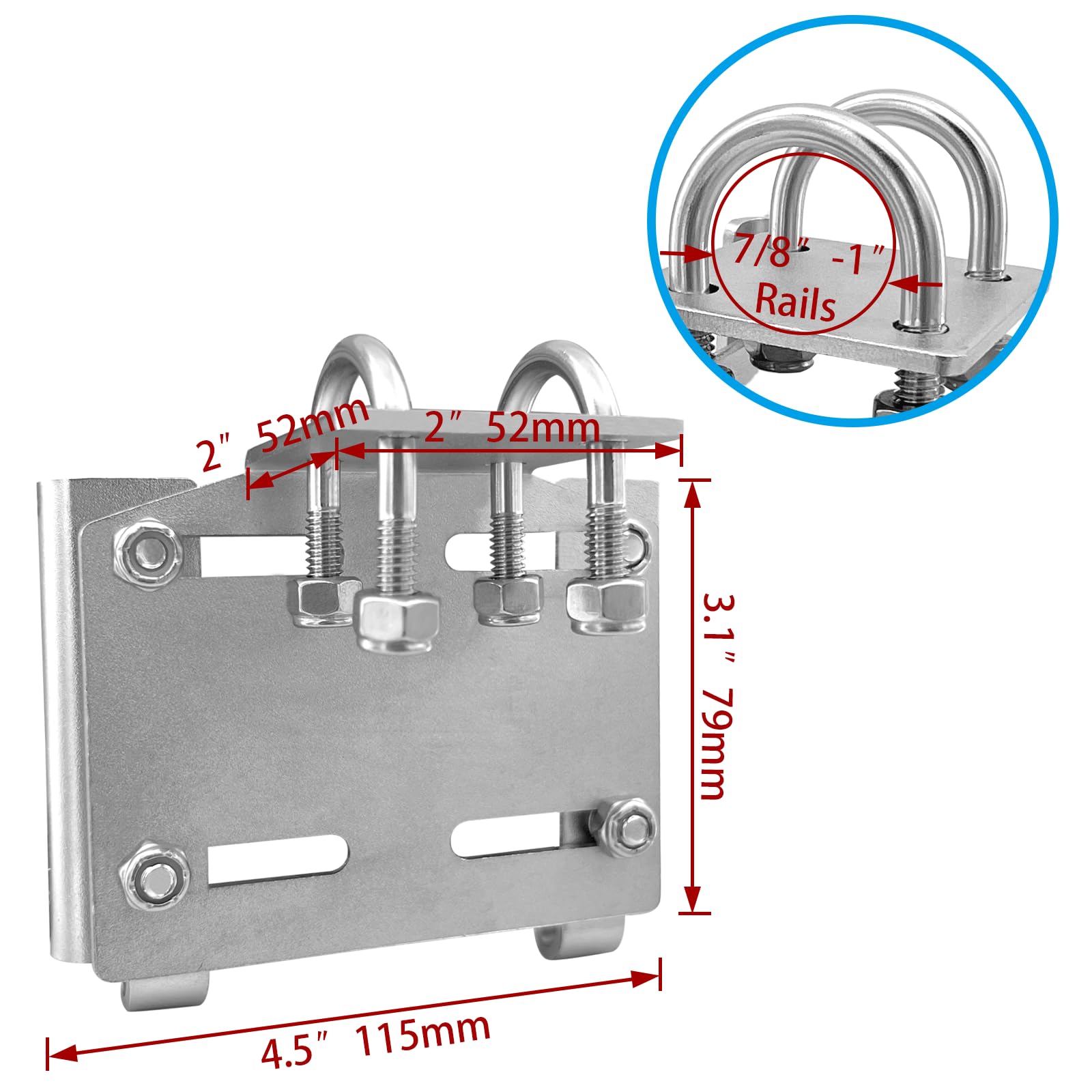 ISURE MARINE Horizontale Stützschienenhalterung aus Edelstahl, Schienenmontage, Fluke-Ankerhalterung, robust, langlebig, hohe Härte (passend für 2,2 cm bis 2,5 cm Schienen) für Boote, Yachten, Schiffe
