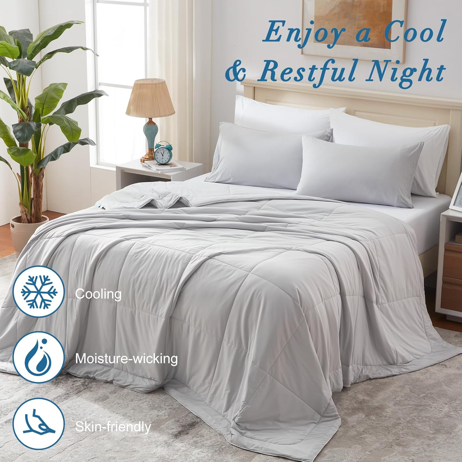 Cooling Comforter King Size, Q-Max 0.47 Lightweight Cooling Blanket for Hot Sleepers, Breathable Bedding for Night Sweats 106"x 90"(King/Cali King, Grey) - Image 7