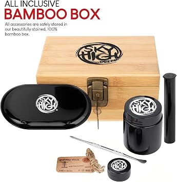 Sky High Dream Smell Proof Wooden Storage Box with Lock and Key - Odorless Portable Storage Case for Accessories - Includes Lock and Key, Storage Jar and Tube, Tray, Resealable Bag, and More