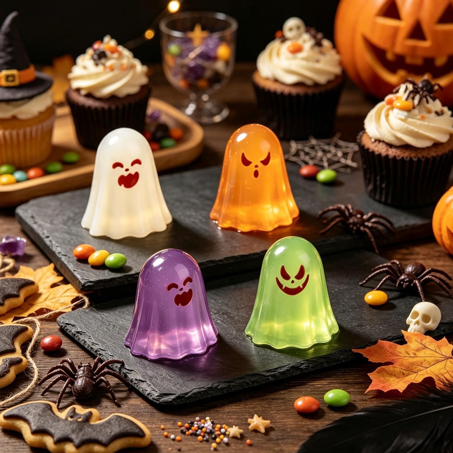 Ghost Chocolate Molds 2 Pack Halloween Silicone Molds for 3D Chocolate Candy Muffin Pudding Cake Pop Ice Cubes Gummy Jello Soap Candle Crayon DIY Resin Crafts