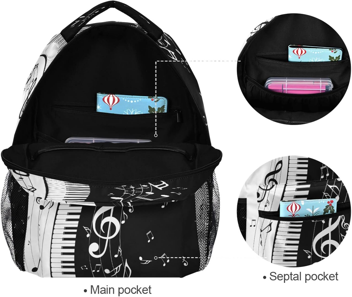 QUGRL Piano Music Note School Backpack for Girls Boys Large Bookbag Laptop Computer Bag Casual Hiking Travel Daypack Backpack Schoolbag for Teens College 16 Inch