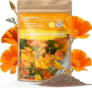 Orange California Poppy Seeds for Planting - Bulk 1.76 Ounce Packet - Over 50,000 Native Seeds - California State Flower