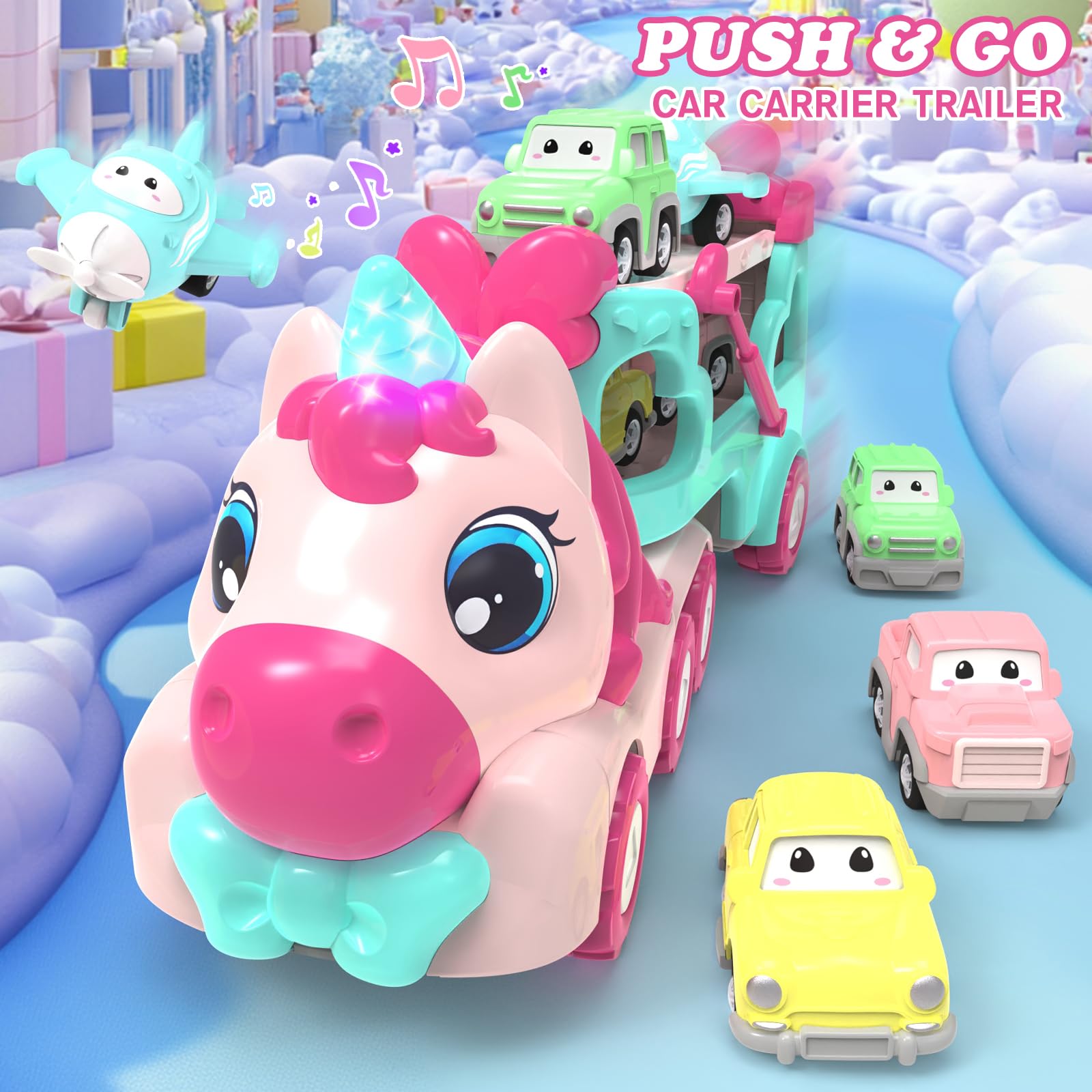 Camiones de Juguete para Aiñas 2 3 4 5 Años,Luces y Sonidos,Regalos Niña 2 3 4 Años - 5