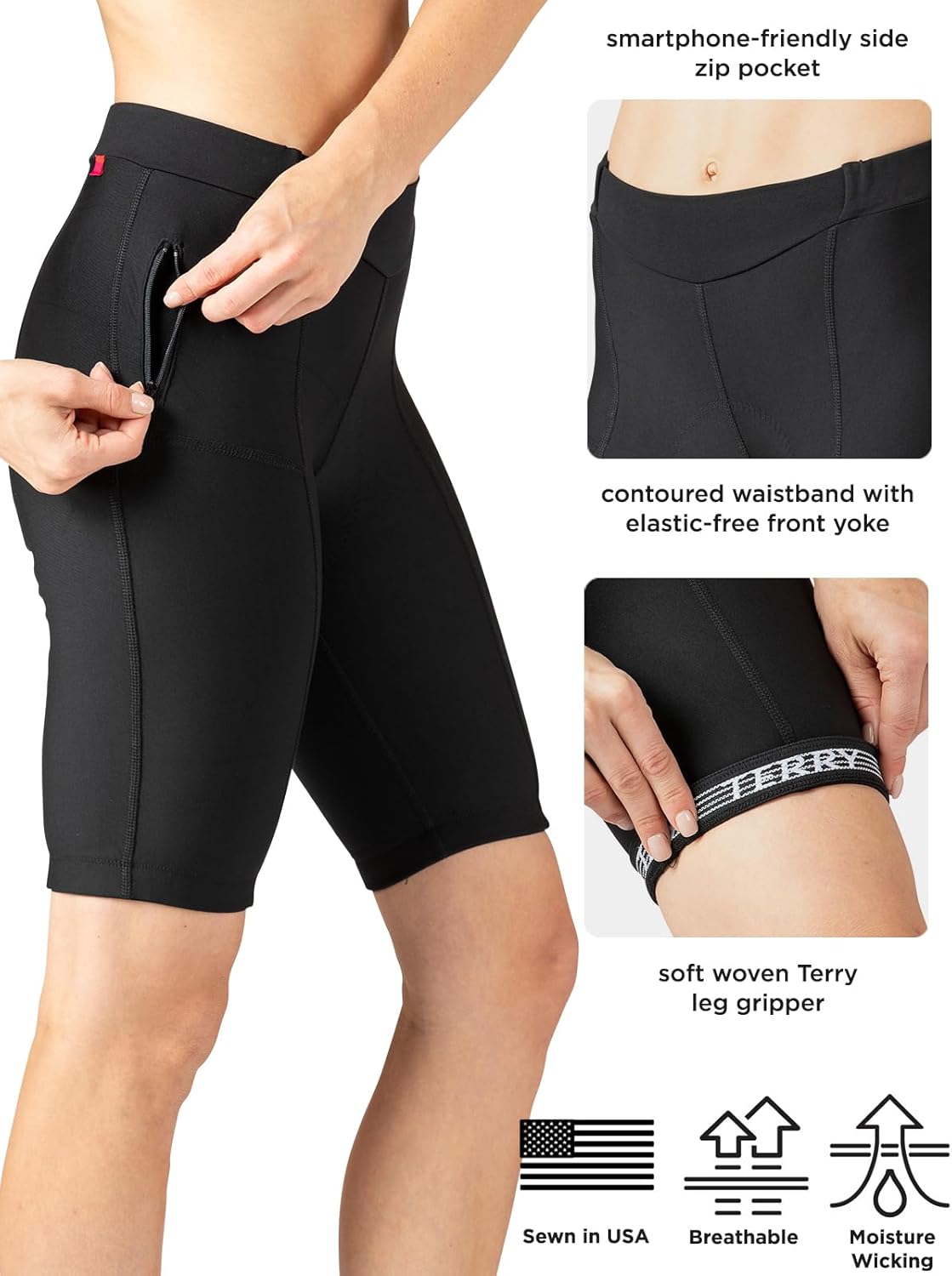 Terry Touring Bike Shorts Womens Padded 10 Inch Long Inseam Cycling Shorts for Women Compression Pockets Leg Grippers - Image 4