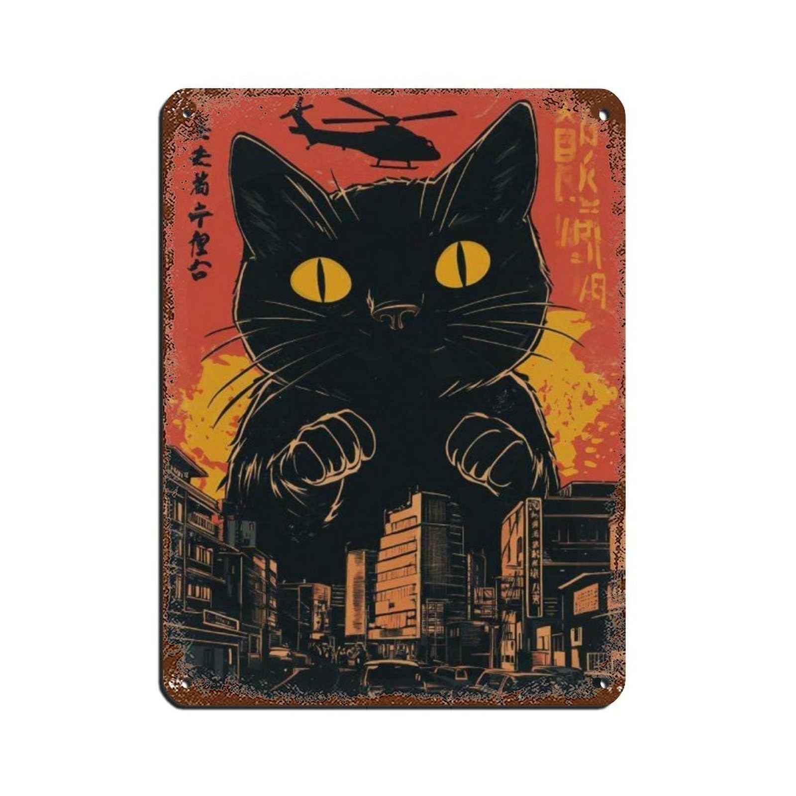 Lxwnze 30L X 40W Cm Retro Kat Stadsgezicht Art Poster Tin Sign Vintage Metal Pub Club Cafe Bar Home Wall Art Decoration Poster Retro 12X16inch(30X40cm)