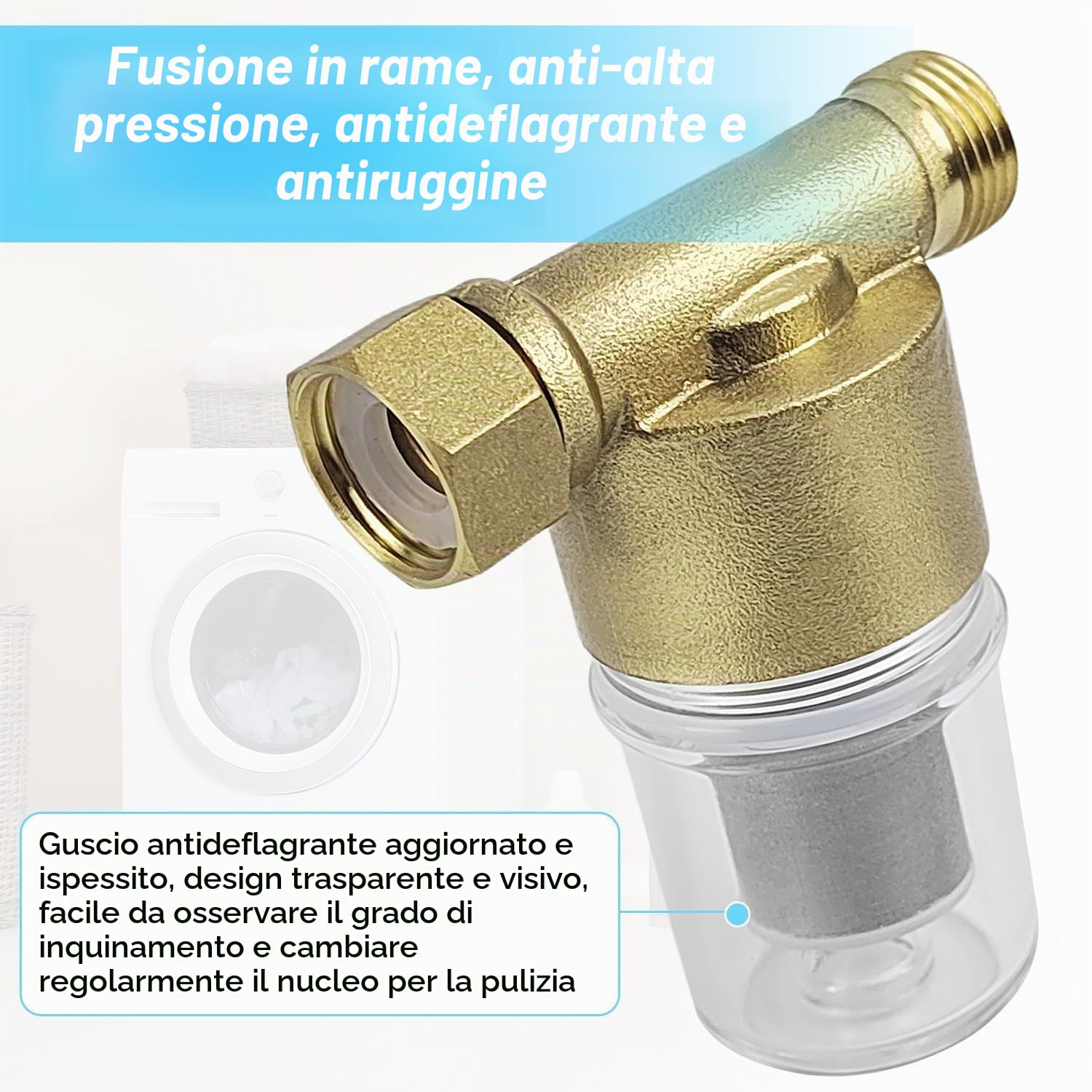 Filtro dell'acqua riutilizzabile, Filtro Doccia, filtro acqua potabile, filtro acqua pozzo, filtro acqua autopulente, Filtra Efficacemente le Impurità Dell'acqua, Adatto per Bagni e Cucine