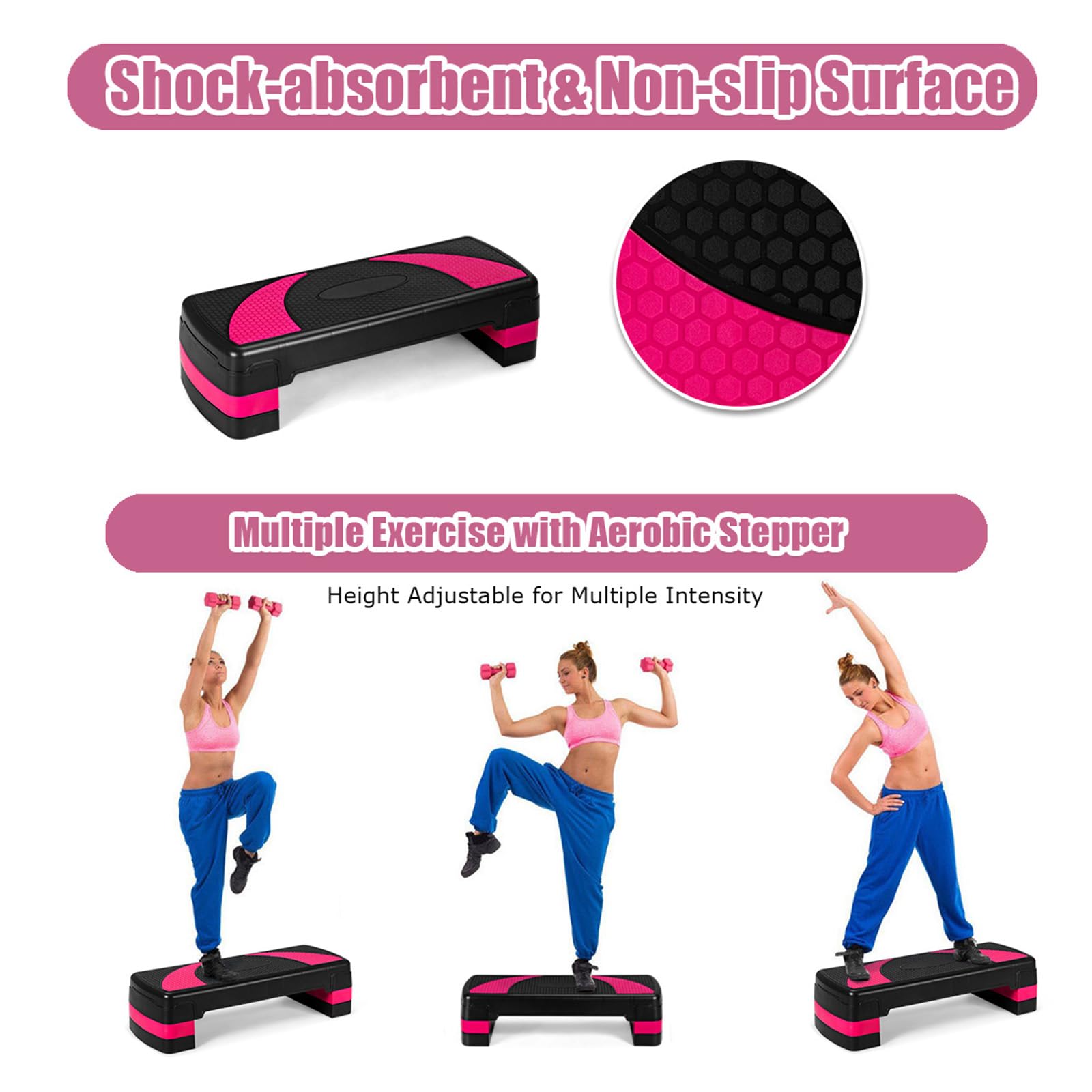 KOMFOTTEU Step de fitness avec hauteur réglable entre 10/15/21 cm, pas d'aérobic avec pieds amovibles, plate-forme Stepper Sport avec capacité jusqu'à 250 kg, entraînement à la maison et à la salle de