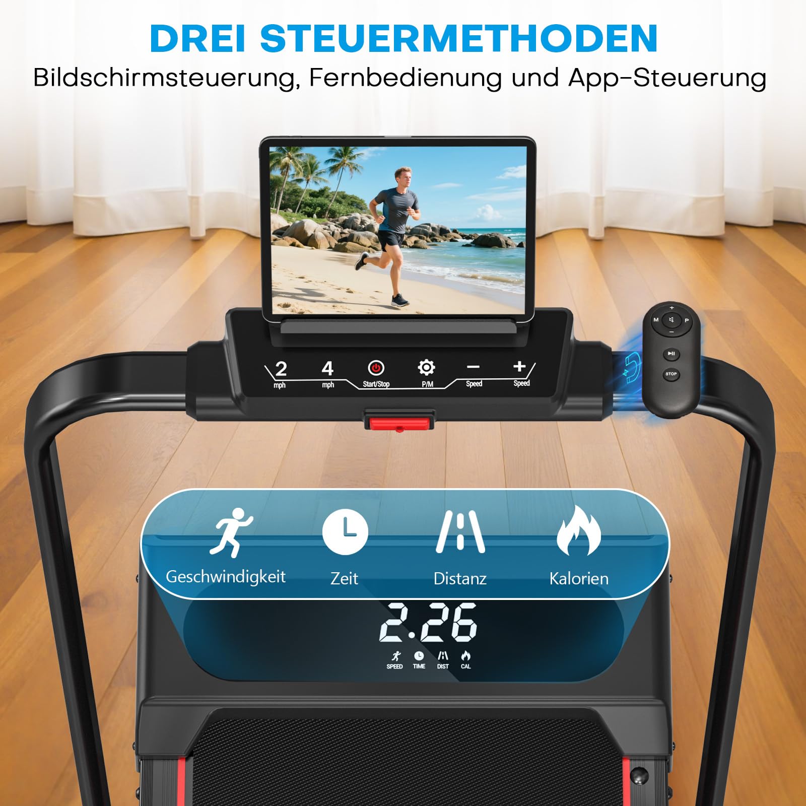 Laufband für Zuhause, VANNECT Walking Pad, 1-12 km/h Klappbares Laufband mit 9% Steigung, Ultra-Leise, LCD-Display, Dreifache Steuerung - Fernbedienung + App + Handlauf-Tasten, Belastbar bis 150 kg
