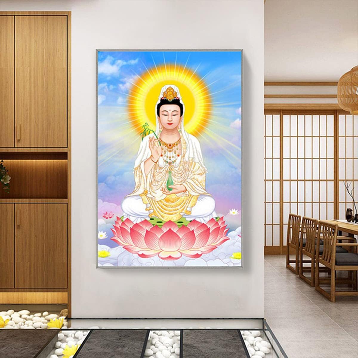 Instarry 5D Diamond Painting Kits for Adults Full Drill Guanyin Bodhisattva/Buddha Statue Crystal Cross Stitch Wall Decor for Bedroom Living Room Art Set 31.5x23.6 inch